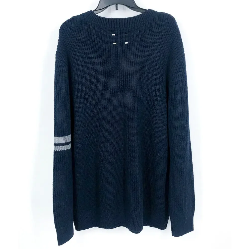 LABEL Men's Go-To Sweater XXL Navy Blue Light Grey Crewneck Merino Wool NWT